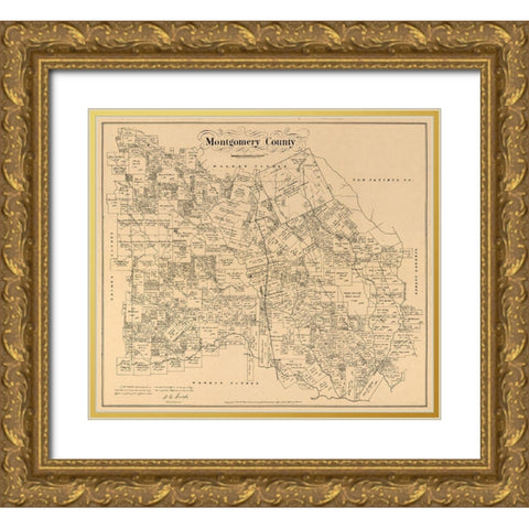 Montgomery County Texas - Walsh 1880 Gold Ornate Wood Framed Art Print with Double Matting by Walsh