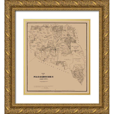Nacogdoches County Texas - Walsh 1881 Gold Ornate Wood Framed Art Print with Double Matting by Walsh