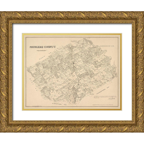 Navarro County Texas - Walsh 1880 Gold Ornate Wood Framed Art Print with Double Matting by Walsh