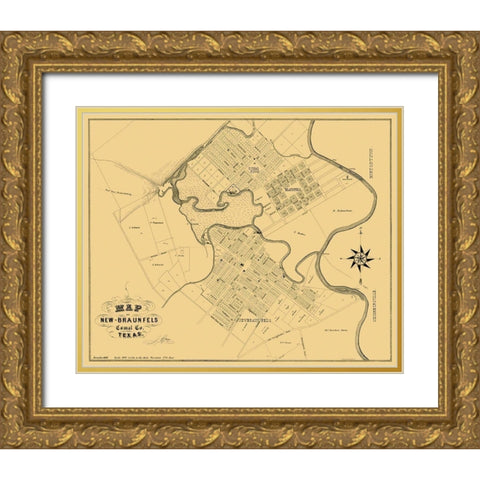 New Braunfels Texas Landowner - Groos 1868 Gold Ornate Wood Framed Art Print with Double Matting by Groos