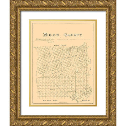 Nolan County Texas - Walsh 1880 Gold Ornate Wood Framed Art Print with Double Matting by Walsh