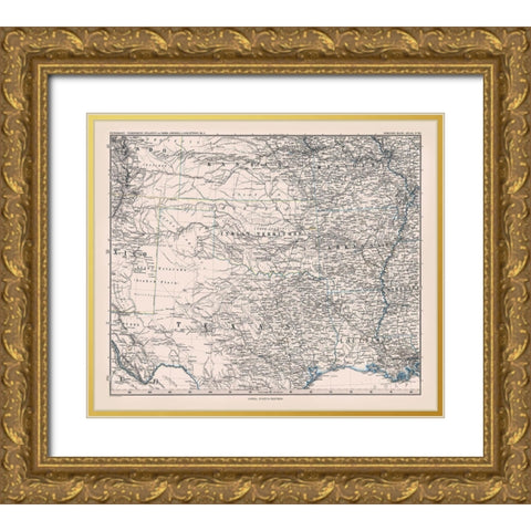 North Texas - Perthes 1872 Gold Ornate Wood Framed Art Print with Double Matting by Perthes