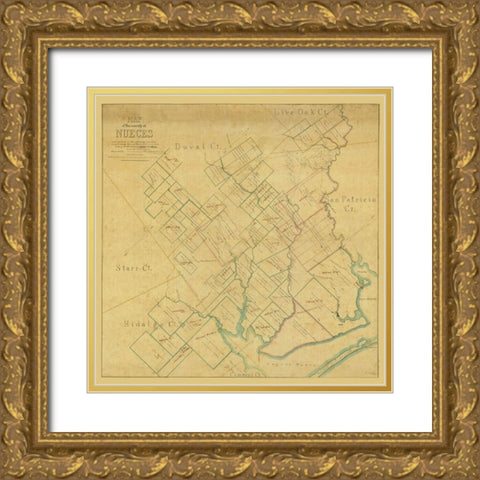 Nueces County Texas - Blucher 1859 Gold Ornate Wood Framed Art Print with Double Matting by Blucher