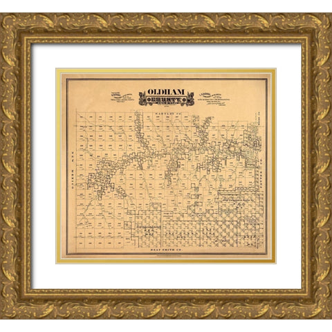 Oldham County Texas - Hall 1888 Gold Ornate Wood Framed Art Print with Double Matting by Hall