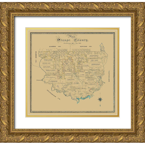 Orange County Texas - Biau 1886 Gold Ornate Wood Framed Art Print with Double Matting by Biau