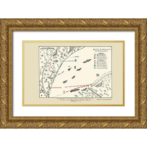 Palo Alto Battle Map 1892 Gold Ornate Wood Framed Art Print with Double Matting by Church News Publishing