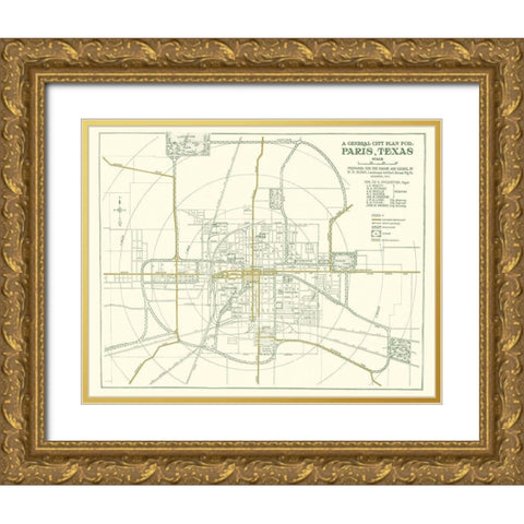 Ft. Worth Texas Plan - Dunn 1914 Gold Ornate Wood Framed Art Print with Double Matting by Dunn