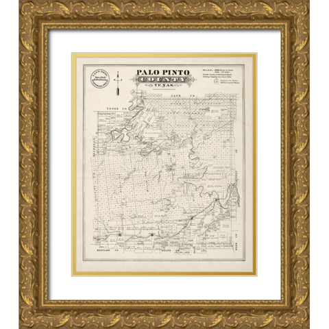 Palo Pinto County Texas - Gast 1880 Gold Ornate Wood Framed Art Print with Double Matting by Gast