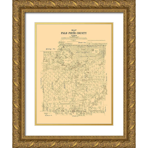 Palo Pinto County Texas - Walsh 1879 Gold Ornate Wood Framed Art Print with Double Matting by Walsh