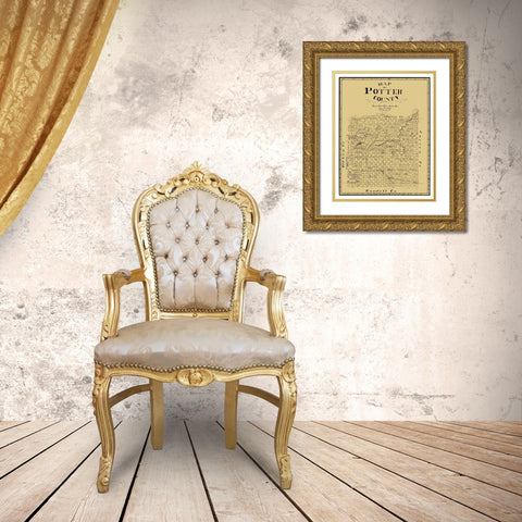 Potter County Texas - Cram 1895 Gold Ornate Wood Framed Art Print with Double Matting by Cram