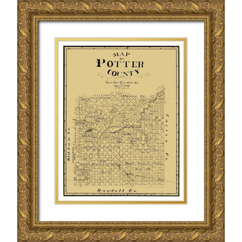 Potter County Texas - Cram 1895 Gold Ornate Wood Framed Art Print with Double Matting by Cram