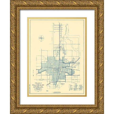 Potter Texas Highway - Highway Dept 1936 Gold Ornate Wood Framed Art Print with Double Matting by Highway Dept