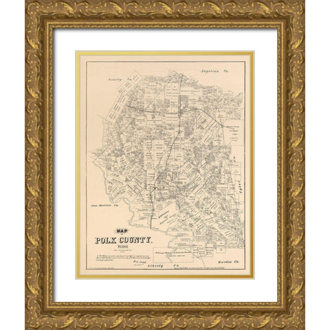 Polk County Texas - Walsh 1879 Gold Ornate Wood Framed Art Print with Double Matting by Walsh