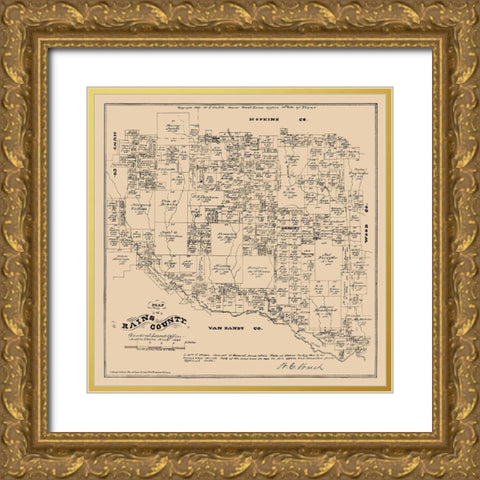 Rains County Texas - Walsh 1880 Gold Ornate Wood Framed Art Print with Double Matting by Walsh