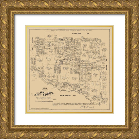 Rains County Texas - Walsh 1880 Gold Ornate Wood Framed Art Print with Double Matting by Walsh