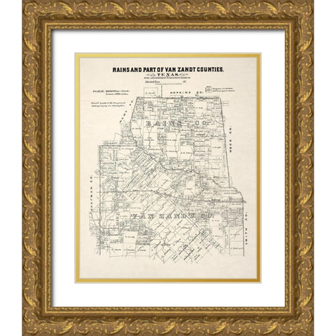 Rains County Texas - Gast 1870 Gold Ornate Wood Framed Art Print with Double Matting by Gast