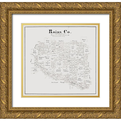 Rains County Texas - Maxcy 1888 Gold Ornate Wood Framed Art Print with Double Matting by Maxcy