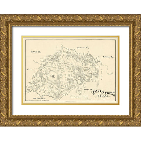 Refugio County Texas - Walsh 1879 Gold Ornate Wood Framed Art Print with Double Matting by Walsh