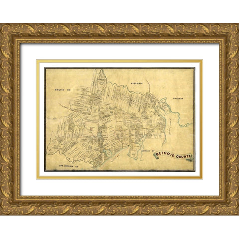 Refugio County Texas -1883 Gold Ornate Wood Framed Art Print with Double Matting by Unknown