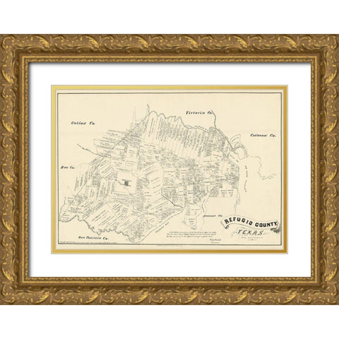 Refugio County Texas - Walsh 1879 Gold Ornate Wood Framed Art Print with Double Matting by Walsh