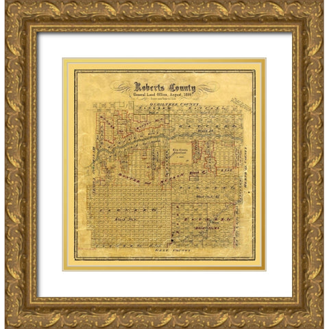 Roberts County Texas - Hausmann 1889 Gold Ornate Wood Framed Art Print with Double Matting by Hausmann