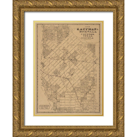 Kaufman, Rockwall County Texas - JonesandMurphy 1878 Gold Ornate Wood Framed Art Print with Double Matting by Unknown
