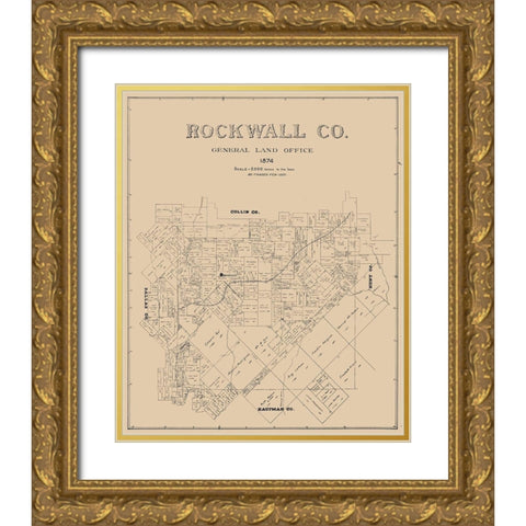 Rockwall County Texas -1874 Gold Ornate Wood Framed Art Print with Double Matting by Unknown