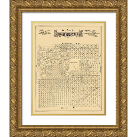 Roberts County Texas - Hall 1888 Gold Ornate Wood Framed Art Print with Double Matting by Hall