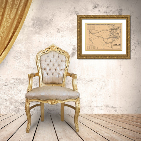Railroad System Of Texas - Hensoldt 1883 Gold Ornate Wood Framed Art Print with Double Matting by Hensoldt