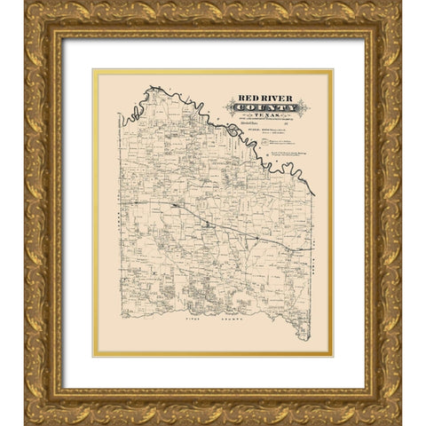 Red River County Texas -1870 Gold Ornate Wood Framed Art Print with Double Matting by Unknown