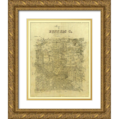 Runnels County Texas -1887 Gold Ornate Wood Framed Art Print with Double Matting by Unknown