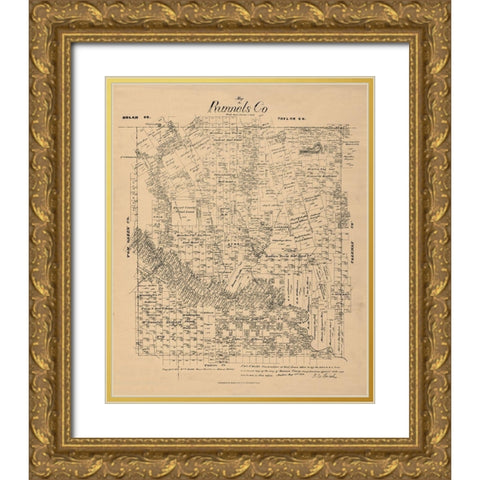 Runnels County Texas - Walsh 1879 Gold Ornate Wood Framed Art Print with Double Matting by Walsh