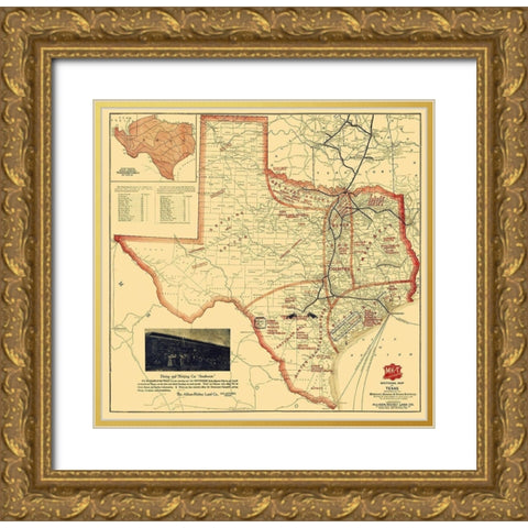 Missouri, Kansas and Texas Railroad - Parker 1907 Gold Ornate Wood Framed Art Print with Double Matting by Parker