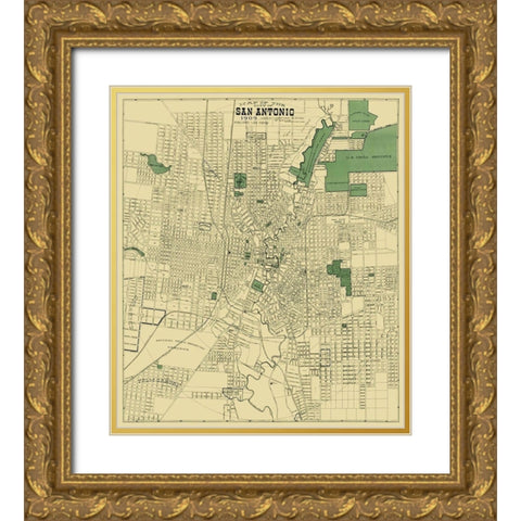 San Antonio Texas - Rullman 1909 Gold Ornate Wood Framed Art Print with Double Matting by Rullman
