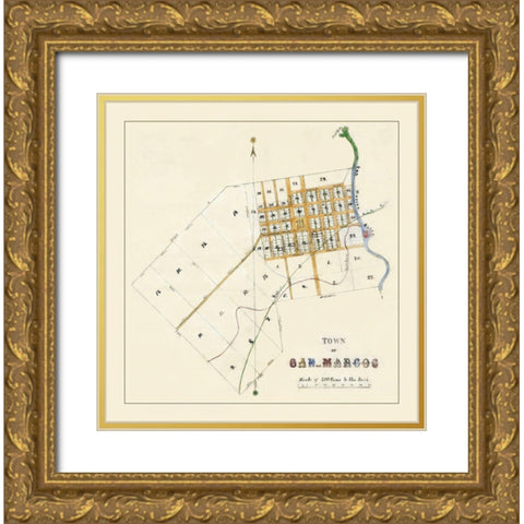 San Marcos Texas - Mason 1881 Gold Ornate Wood Framed Art Print with Double Matting by Mason