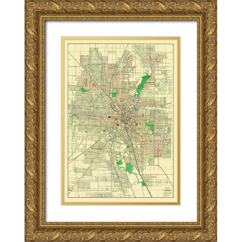 San Antonio Texas - Appler 1900 Gold Ornate Wood Framed Art Print with Double Matting by Appler