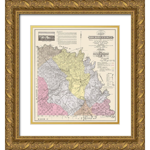 San Saba Texas - Land Office 1876 Gold Ornate Wood Framed Art Print with Double Matting by Land Office