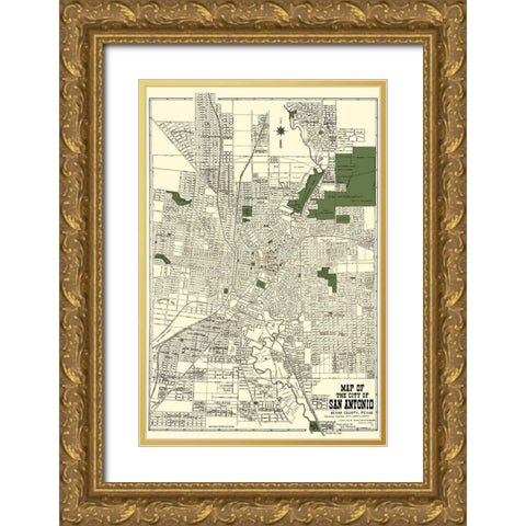 San Antonio Texas - Tengg 1915 Gold Ornate Wood Framed Art Print with Double Matting by Tengg