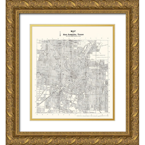 San Antonio Texas - Southwell 1928 Gold Ornate Wood Framed Art Print with Double Matting by Southwell