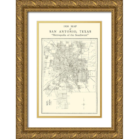 San Antonio Texas - National 1930 Gold Ornate Wood Framed Art Print with Double Matting by National