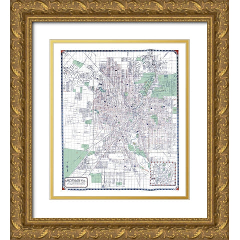 San Antonio Texas - Ashburn 1940 Gold Ornate Wood Framed Art Print with Double Matting by Ashburn