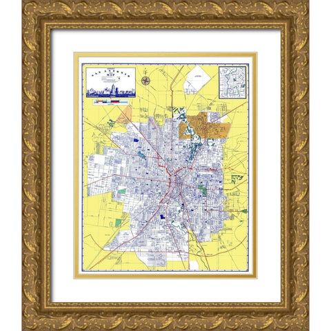 San Antonio Texas - Ashburn 1950 Gold Ornate Wood Framed Art Print with Double Matting by Ashburn