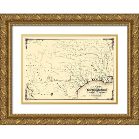 Sabine and Galveston Bay Railroad - Gentry 1859 Gold Ornate Wood Framed Art Print with Double Matting by Gentry