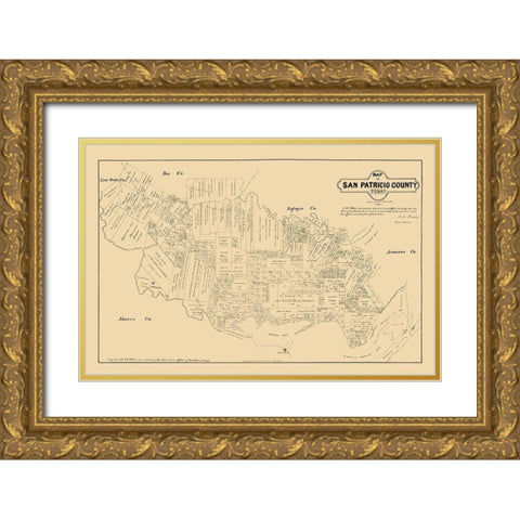 San Patricio County Texas - Walsh 1879 Gold Ornate Wood Framed Art Print with Double Matting by Walsh
