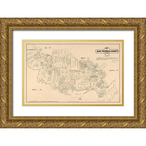 San Patricio County Texas - Walsh 1879 Gold Ornate Wood Framed Art Print with Double Matting by Walsh