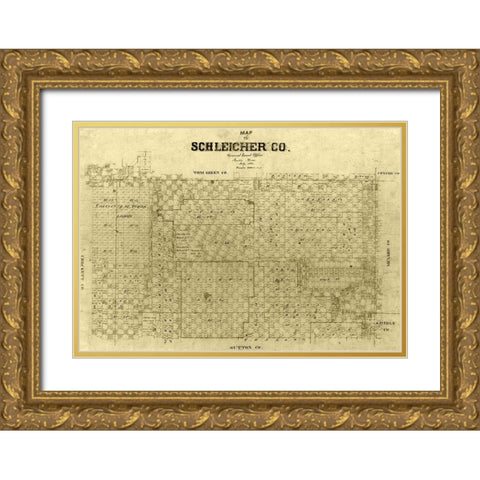 Schleicher County Texas -1887 Gold Ornate Wood Framed Art Print with Double Matting by Unknown