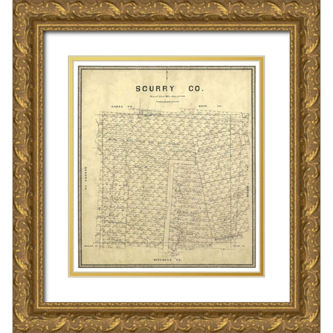 Scurry County Texas - Walsh 1880 Gold Ornate Wood Framed Art Print with Double Matting by Walsh