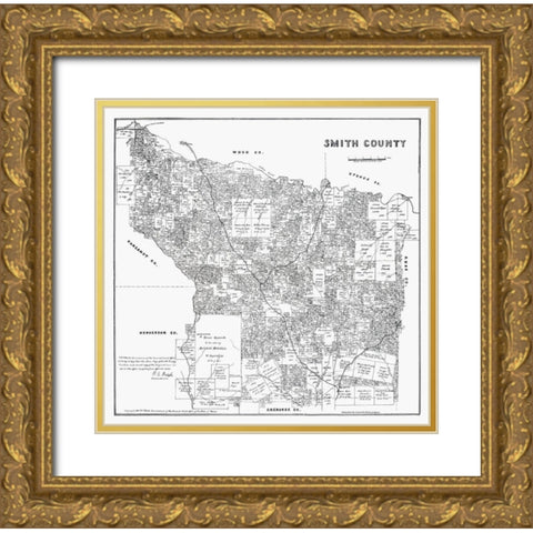 Smith County Texas - Walsh 1880 Gold Ornate Wood Framed Art Print with Double Matting by Walsh