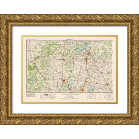 Sherman Texas Quad - USGS 1954 Gold Ornate Wood Framed Art Print with Double Matting by USGS