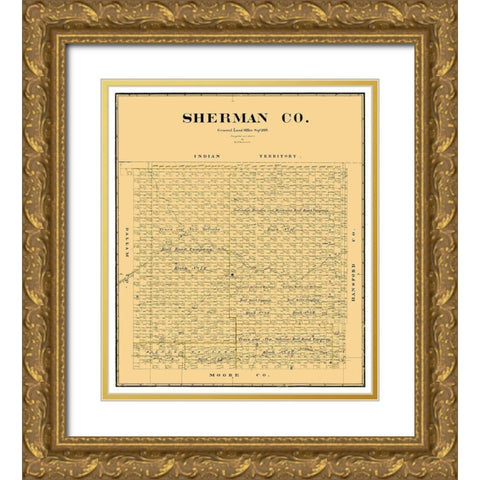 Sherman County Texas - Beaumont 1889 Gold Ornate Wood Framed Art Print with Double Matting by Beaumont